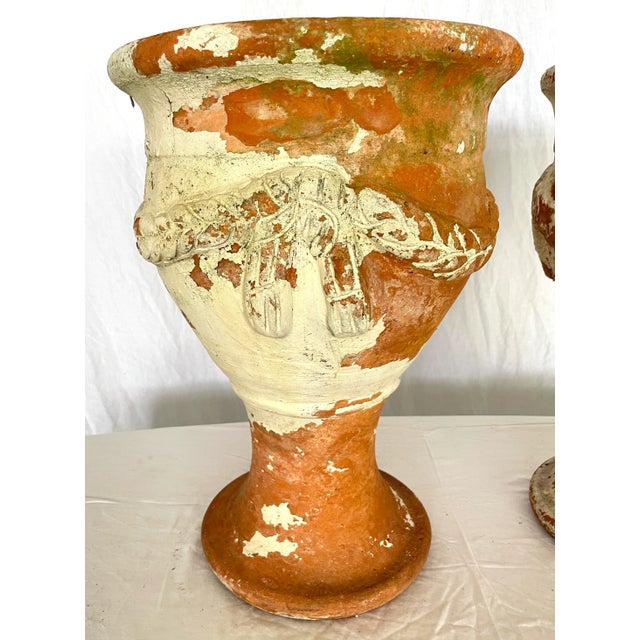 Pair French Antique Tall Garden Terracotta Planters, 1920 For Sale In West Palm - Image 6 of 16