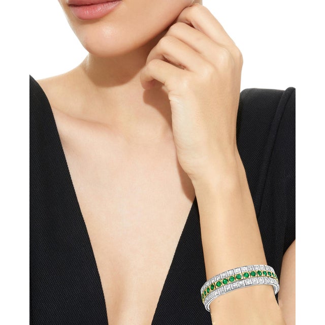 14 Carat Diamonds and 8 Carat Colombian Emerald Platinum & 18 Karat Yellow Gold Cocktail Tennis Bracelet Estate A...