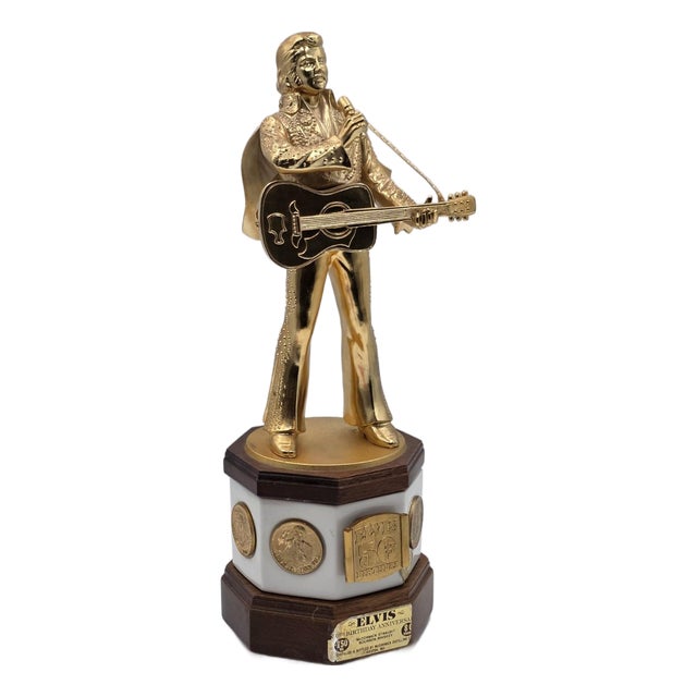 1970s Rare Empty New McCormick Elvis Presley 50th Birthday XL 18" Decanter Music Box For Sale