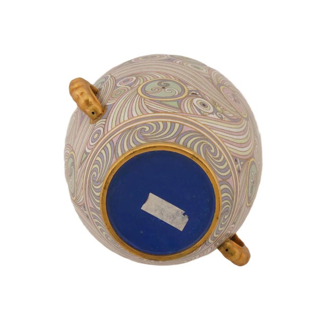 Japanese Swirl Design Cloisonne Enamel Vase W Handles For Sale - Image 4 of 8