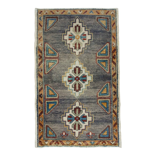 Turkish Mini Rug Oriental Hand Knotted Vintage Rug 2' x 3'4" #16378 For Sale