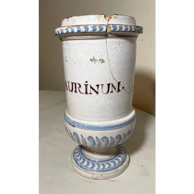 Rare Antique 18th Century Handmade U Laurinum Apothecary Pottery Drug Store Jar For Sale - Image 10 of 15