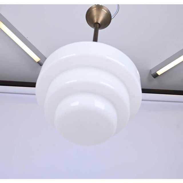 Bauhaus Art Deco Cascade Pendant Light in Brass and Opaline Glass, 1930s For Sale - Image 3 of 9