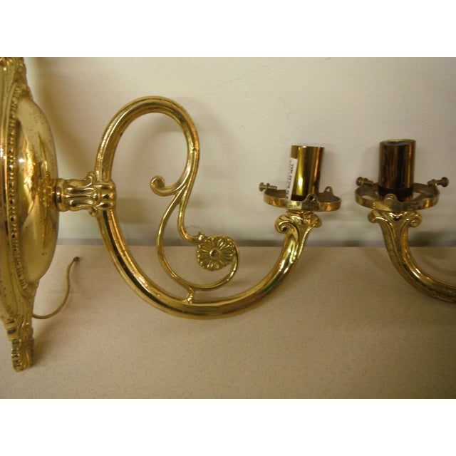 Metal Vintage Brass Electric Wall Sconces - Pair For Sale - Image 7 of 8