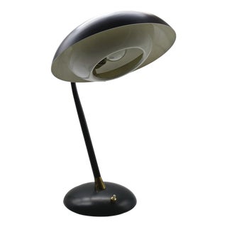 Black Metal Table Lamp with Brass Details by Oscar Torlasco, Italy, 1960s For Sale