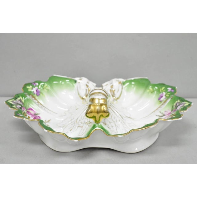 Antique Bavarian German Porcelain Gold Gilded Hand Painted Lobster Divided Dish For Sale - Image 11 of 18