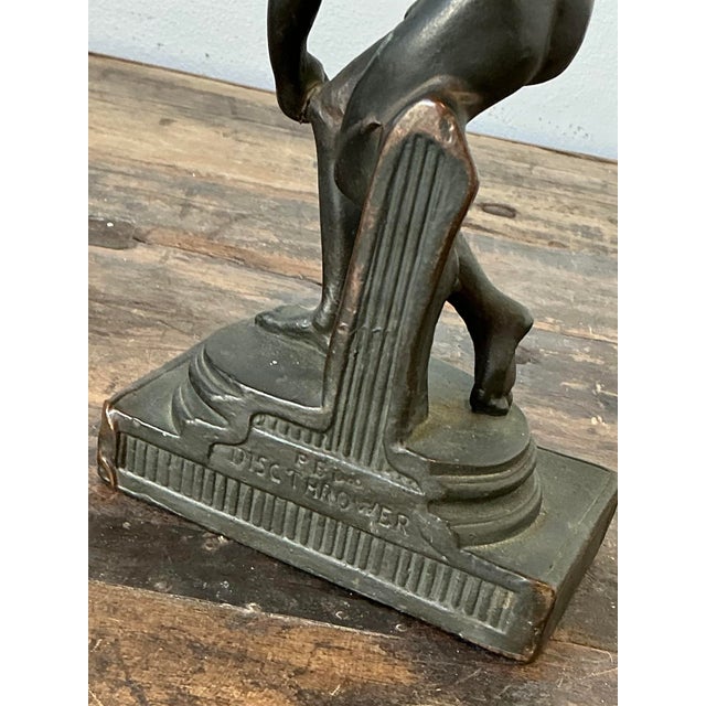 Vintage Patinated Cast Brass Disc Thrower Bookends - A Pair For Sale - Image 4 of 12
