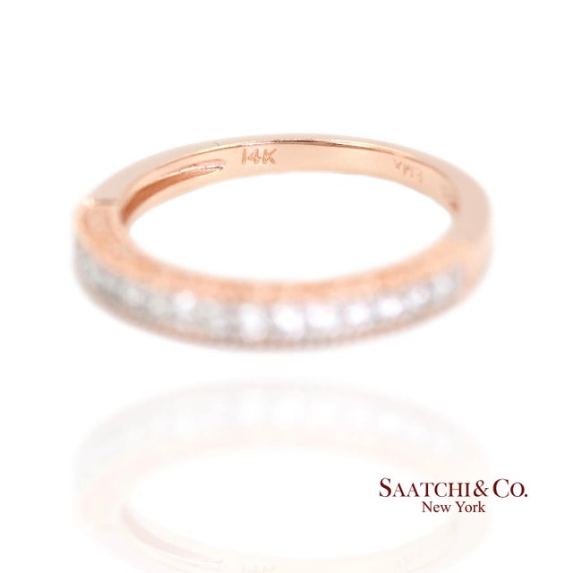 14k (585) Rose Gold Natural Diamond Milgrain Engraved Band Ring Size 6 For Sale In New York - Image 6 of 11