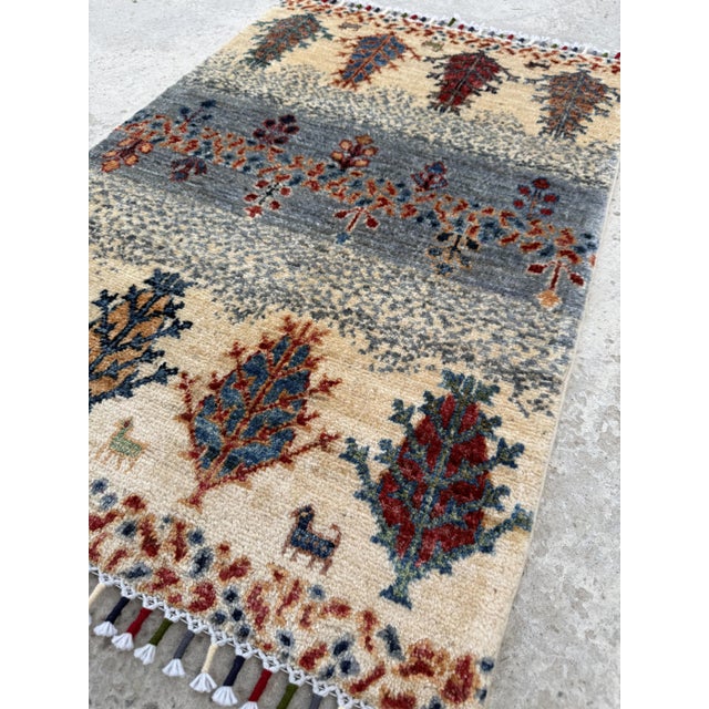 Gabbeh Weeping Willow Rug, Hand-Knotted Wool, 2x3, Ivory & Slate For Sale - Image 4 of 11