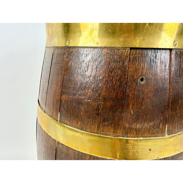 Brown Antique Victorian Oak and Brass Barrel Umbrella Stand, 1890s For Sale - Image 8 of 13
