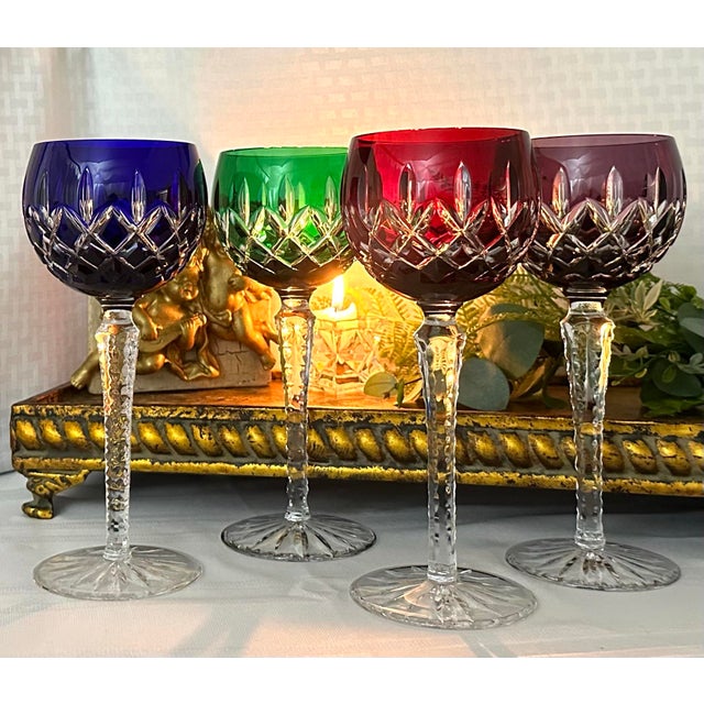 Mid 20th Century Ajka Arabella Wine Hocks Cut Emerald Green, Blue, Ruby Red, Amethyst - Set of 4 For Sale - Image 10 of 10