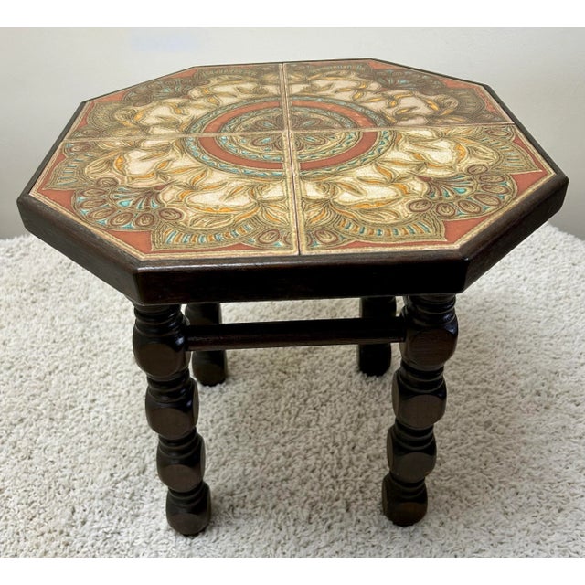 1960s Mid Century Table With Custom Octagon Tile Top For Sale - Image 4 of 12