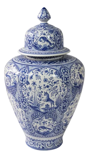Large Portuguese Hand Painted Ceramic Lidded Vase, 2010s