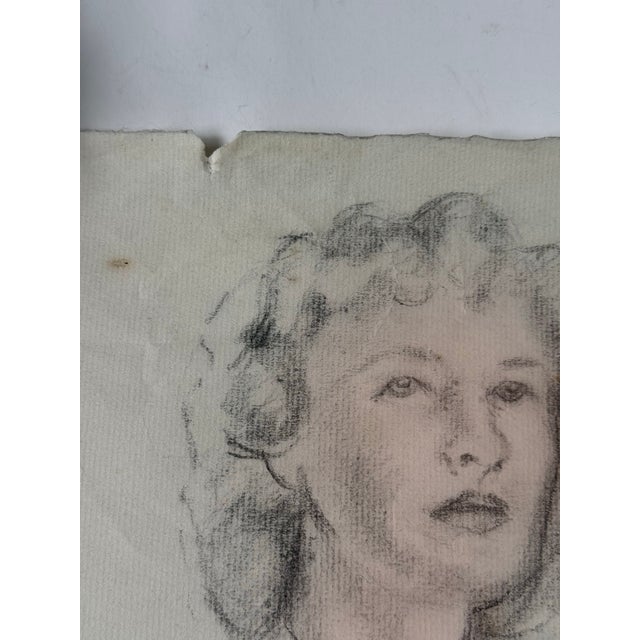 Mid-Century Modern 1944 Figure Study Drawing Pencil on Paper 19x25 For Sale - Image 3 of 9