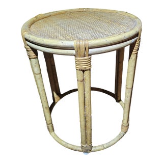Vintage Bamboo and Wicker Side Table/Plant Stand For Sale