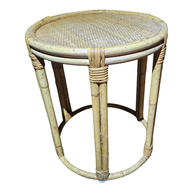 Vintage Bamboo and Wicker Side Table/Plant Stand For Sale