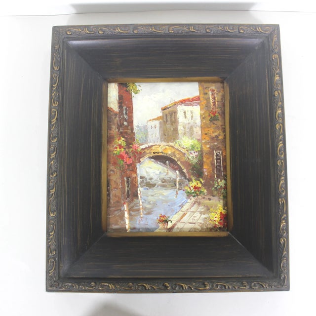 Vintage European Village Scene Oil Painting, Original Art Gold Washed Plaster Frame For Sale - Image 4 of 13