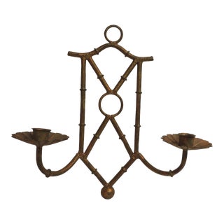 Vintage Gold-Leaf Tole Faux Bamboo Wall Sconce For Sale