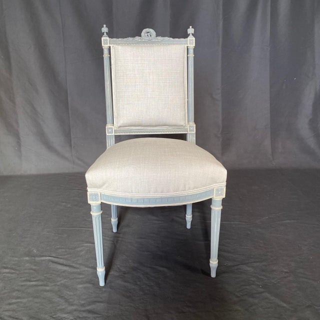 Painted and Newly Upholstered French Louis XVI Dining Chairs -A Pair For Sale - Image 15 of 17