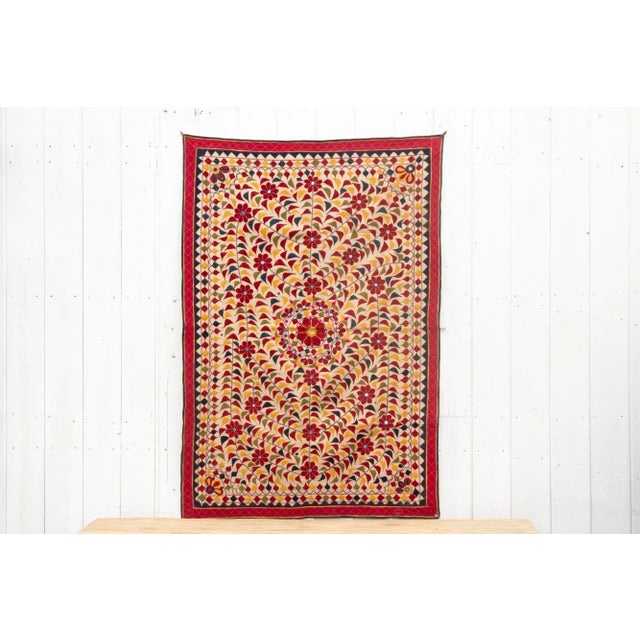 Indian Antique Finely Embroidered Saurashtra Floral Textile For Sale - Image 3 of 9