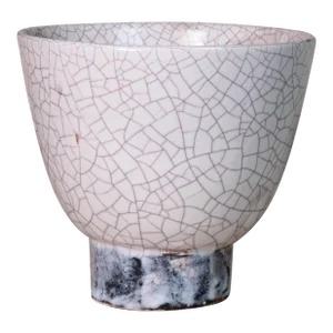 Mid 20th Century Traditional Japanese Studio Ceramic Raku Crackle Bowl With Cylindrcal Base