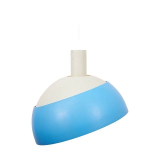 Vintage Pendant Lamp in Blue and White Lacquered Metal by Finn Juhl for Lyfa, Denmark, 1963. For Sale