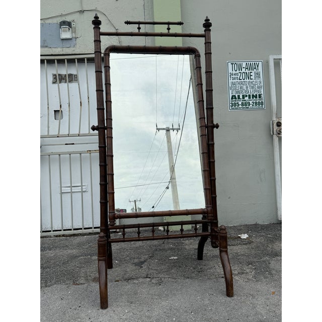 Wood 20th C Faux Bamboo Wood Cheval Dressing Mirror For Sale - Image 7 of 8