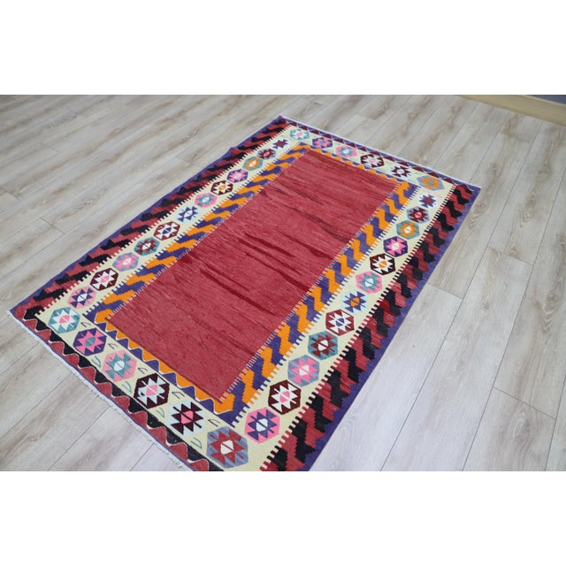 Tribal 1980s Tribal Style Handmade Red Oushak Kilim Rug For Sale - Image 3 of 11