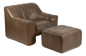 Set of Armchair and Ottoman in Leather, 1970s