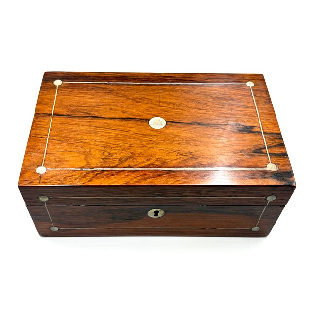 Antique 19th Century English Rosewood & Mother of Pearl Inlay Box For Sale - Image 11 of 15