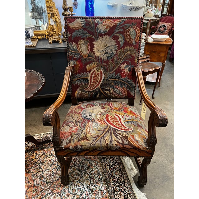 Pair of 19th Century French Os De Mouton Walnut & Tapestry Armchairs For Sale - Image 10 of 10