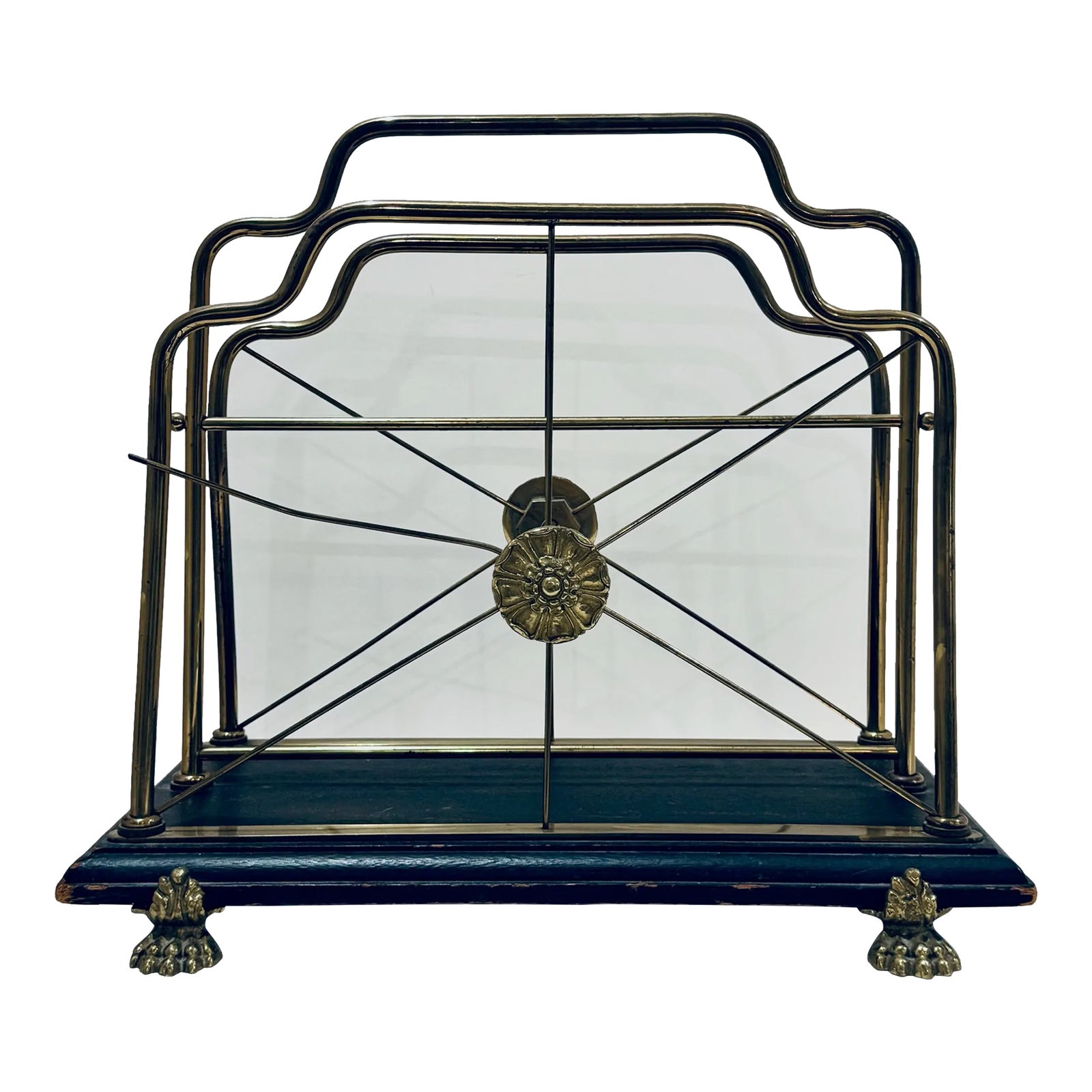 Vintage Glo-Mar Brass and Ebonized Wood Regency Magazine Rack | Chairish