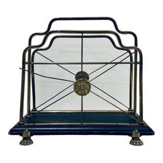 Vintage Glo-Mar Brass and Ebonized Wood Regency Magazine Rack For Sale