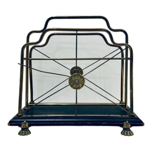 Vintage Glo-Mar Brass and Ebonized Wood Regency Magazine Rack