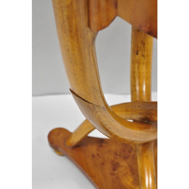 Vintage Art Deco Style Burr Walnut Curved Leg Pedestal One Drawer Side Table For Sale - Image 9 of 16