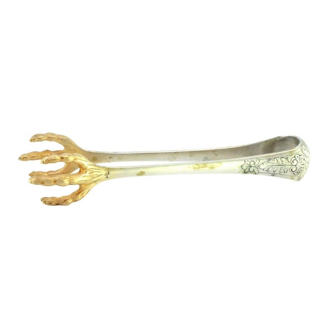 Metal Bird Claws-Shaped Gilded Silver Ice Tongs For Sale - Image 7 of 7