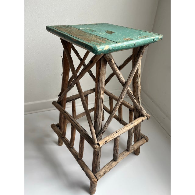Teal Vintage Adirondack Twig Side Table For Sale - Image 8 of 9