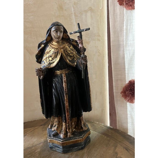 18th Century Saint Rita Carving With Gilt Detail For Sale - Image 9 of 18