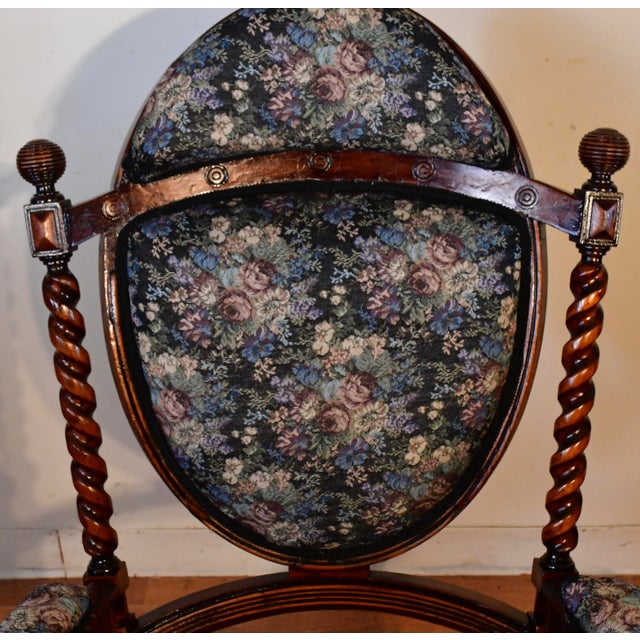 Late 19th Century 1870 Antique George Hunzinger Barley Twist Mahogany Rocking Chair New Upholstery For Sale - Image 5 of 13