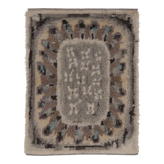 Vintage Swedish Rya Rug in Beige-Brown With Geometric Patterns - Rug & Kilim For Sale