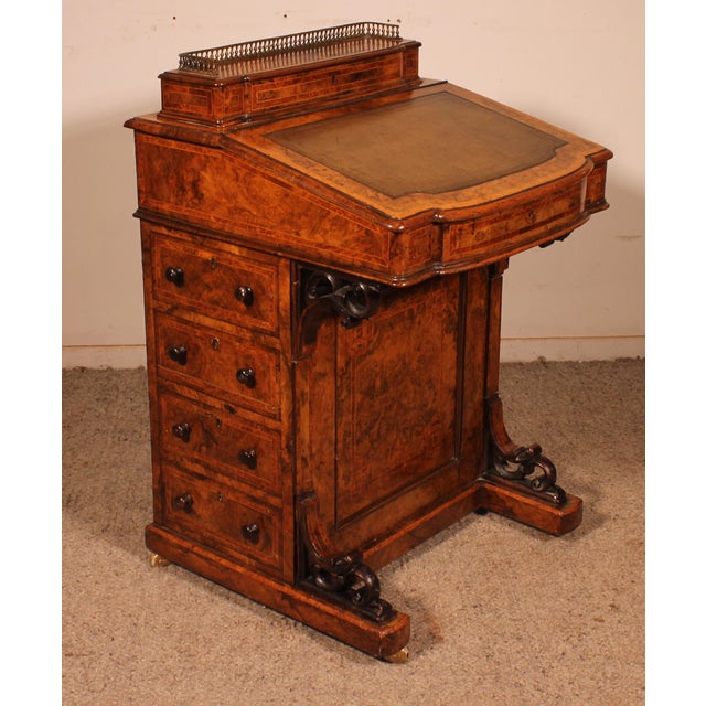 19th Century Davenport Desk in Burr Walnut and Inlays For Sale - Image 13 of 15