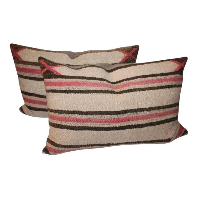 1930s Faded Striped Woven Saddle Blanket Pillows- Set of 2 For Sale