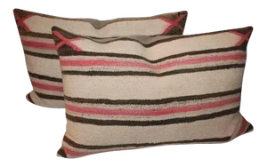 1930s Faded Striped Woven Saddle Blanket Pillows- Set of 2