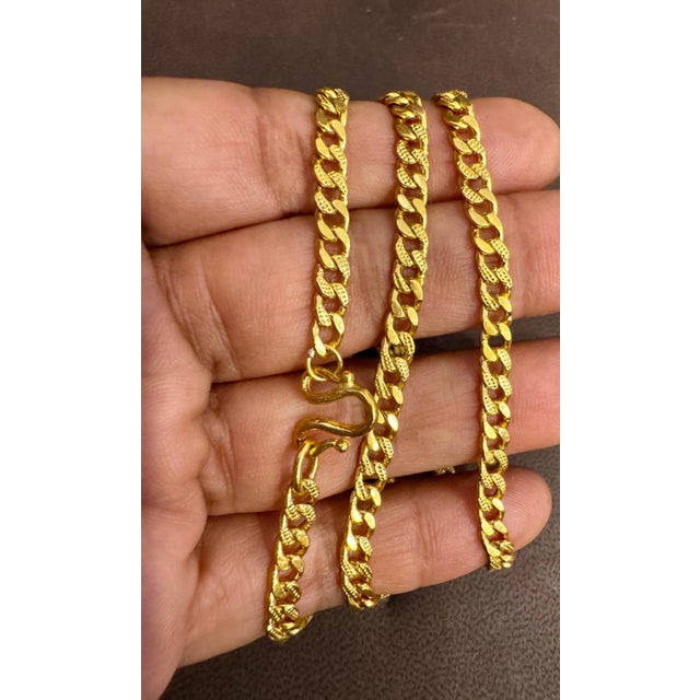Contemporary 24 Karat Pure Gold Hand Made Yellow Gold LINK Chain Necklace, 37.7 Gm, 22 Inch For Sale - Image 3 of 18