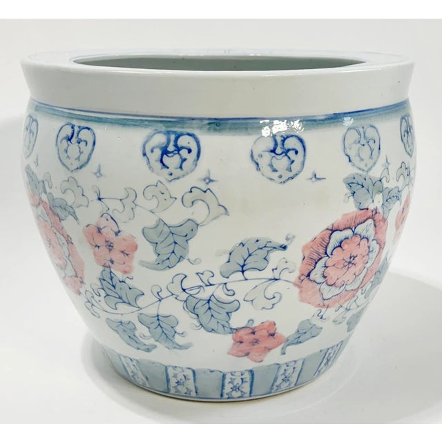 Vintage Large Porcelain Pastel Floral Fish Bowl Planter Cachepot For Sale In Kansas City - Image 6 of 8