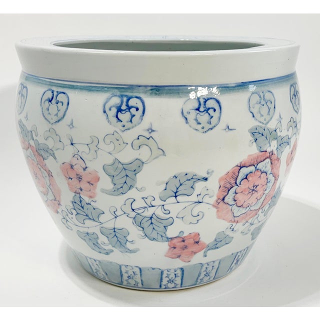 Vintage Large Porcelain Pastel Floral Motif Fish Bowl Cachepot Planter For Sale In Kansas City - Image 6 of 8