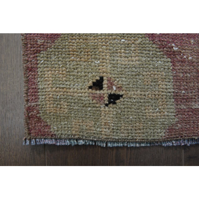Colorful Pink Brown Red Runner Rug Vintage Turkish Oushak Wool Handmade Runner For Sale In San Francisco - Image 6 of 11