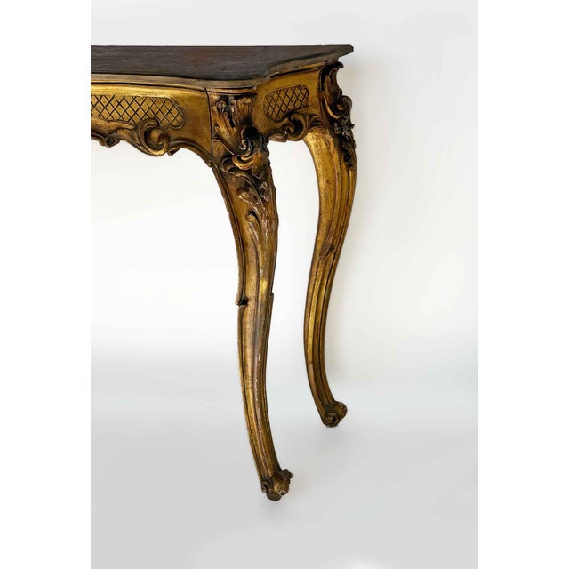 Mid 20th Century Italian Carved Gilt Wood Console Table With Casual Pine Top For Sale - Image 5 of 7