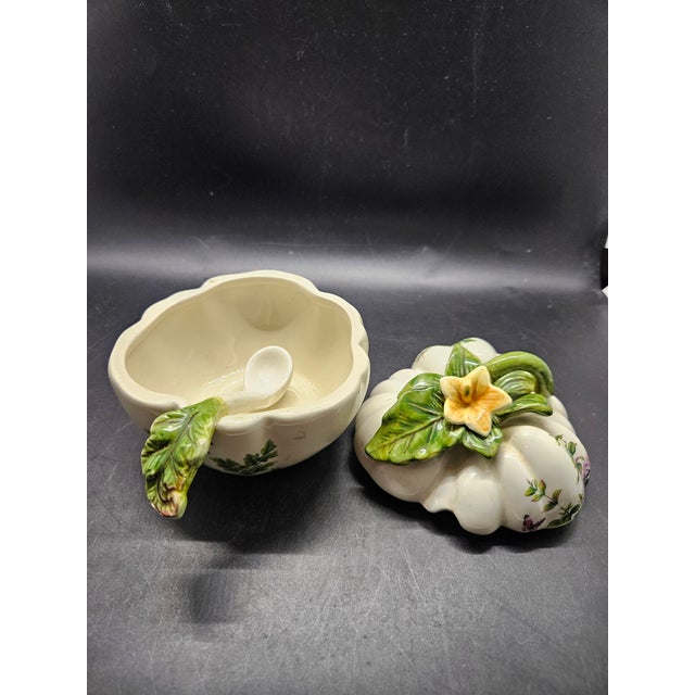 Kaldun & Bogle porcelain pumpkin sugar bowl and spoon set from the Joyce Vaughn Garden Collection