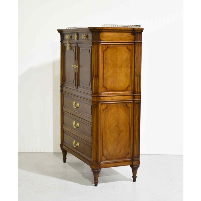 Mid Century French Regency Burled Walnut 9-Drawer Highboy With Brass Hardware by Karges Indiana For Sale - Image 9 of 16
